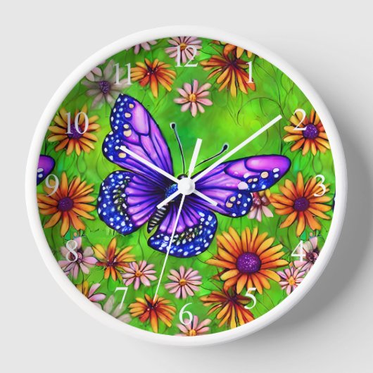 Horloge Belle prairie à papillon pourpre (Recto)