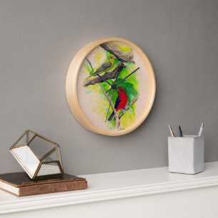 Horloge Belle Scarlet Tanagers Oiseaux Peinture