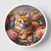 Horloge Belle Tabby Chat Orange et Fleurs (Recto)