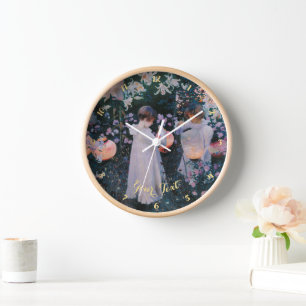 Horloge Belles filles Lanternes en papier Art Vintage Bois