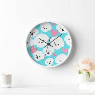Horloge Bichon Fluffy et Cœurs