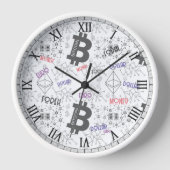 Horloge Bitcoin argent blanc gris rouge design complexe (Recto)
