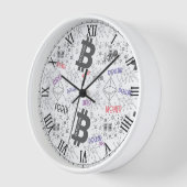 Horloge Bitcoin argent blanc gris rouge design complexe (Angle)