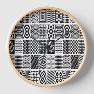 Horloge Black and White Geometric Patterns – Modern Abstra