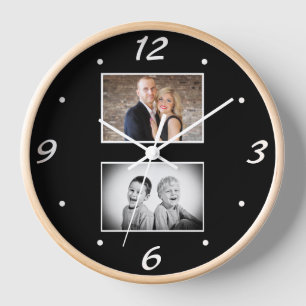 Horloge Black Elegant Simple 2 Photo Collage