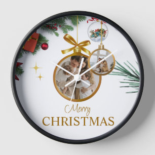 Horloge Blanc Moderne Joyeux Noël 10" Rond Noir