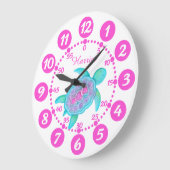Horloge blanche rose de la tortue mignonne enfant (Angle)