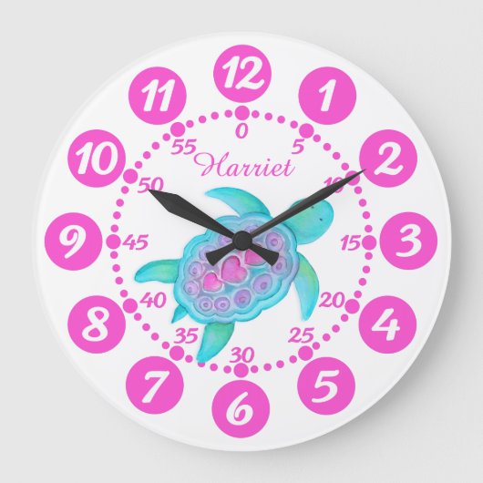 Horloge blanche rose de la tortue mignonne enfant (Recto)