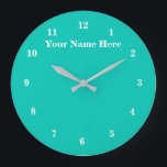 Horloge blanche turquoise avec texte et couleurs p<br><div class="desc">Couleurs magnifiques personnalisées Horloges - Choisissez / ajoutez votre arrière - plan favori et les couleurs numériques / police / taille ! Redimensionnez et déplacez ou supprimez et ajoutez du texte / des éléments avec l'outil de personnalisation. Conception par MIGNED. S'il vous plaît voir mes autres projets / dessins et...</div>