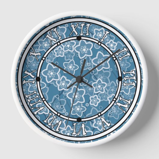 Horloge bleu avec blanc, bleu, fleurs, floral, rustique, f (Recto)