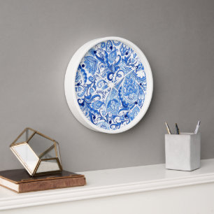 Horloge Bleu Bleu Blanc Floral Paisley Art Motif