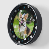 Horloge Bleu Chiens Paws Blancs Black Frame Photo (Angle)
