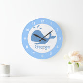 Horloge bleu clair à grande baleine avec nom de bé (Maison)