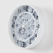 Horloge Bleu Dusty Flower blanc cadran moderne (Angle)