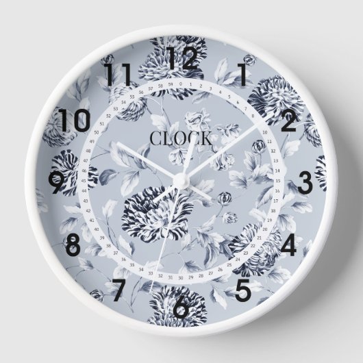 Horloge Bleu Dusty Flower blanc cadran moderne (Recto)