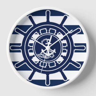 Horloge Bleu et blanc, symbole d'Ancre de roue du navire