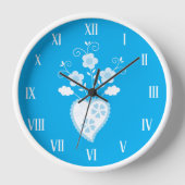 Horloge Bleu folk Coeur portugais en fleurs (Recto)