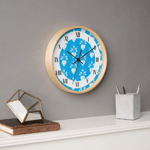 Horloge Bleu folk Coeur portugais en fleurs