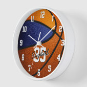 Horloge bleu orange équipe couleurs basketball personnalis (Angle)