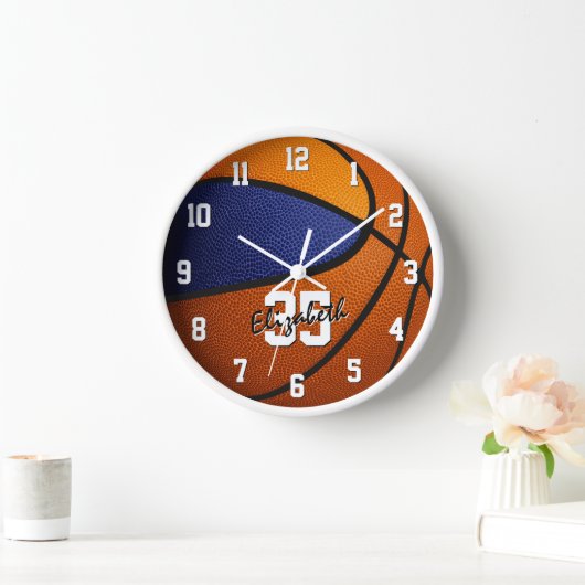 Horloge bleu orange équipe couleurs basketball personnalis (Maison)