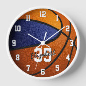 Horloge bleu orange équipe couleurs basketball personnalis (Recto)