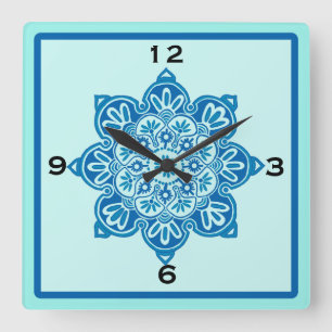 Horloge bleue carré et murale Turquoise