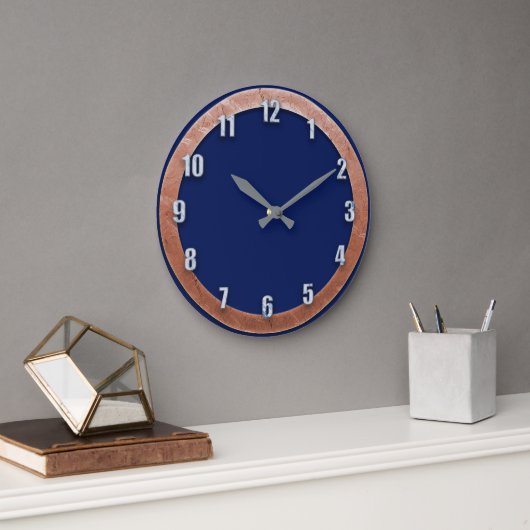 Horloge Bleue Marine Avec Nombres De Marbre (Bureau)