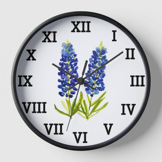 Horloge Bleus de bleuets à l'aquarelle Texas (Recto)