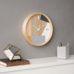 Horloge Blocs Modernes Art Motif Sur Faux Woodgrain<br><div class="desc">Motif moderne blanc, gris foncé et clair, et orange pâle pastel sur fond de faux bois beige clair. Classic rétro chic, élégant mais simple design de base pour la décoration de maison artistique concepteur de mode, populaire branché, fantaisie de style du milieu du siècle. Disponible sur des accents et accessoires...</div>