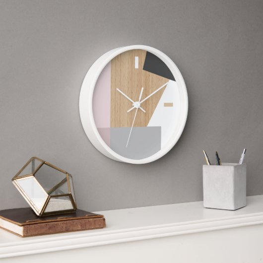 Horloge Blocs Modernes Art Motif Sur Faux Woodgrain (Bureau)