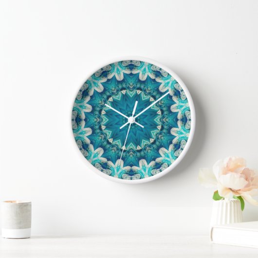 Horloge Blue Aqua Mandala Rosette Retro Hippie (Maison)