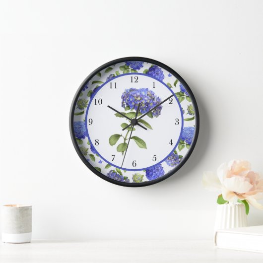 Horloge Blue Hydrangeas Art Botanique original encadré (Maison)
