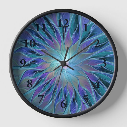 Horloge Blue Purple Flower Dream Abstrait Fractal Art (Recto)