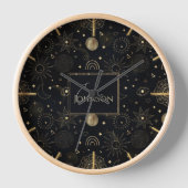Horloge Boho Gold Space doodles Black Design (Recto)