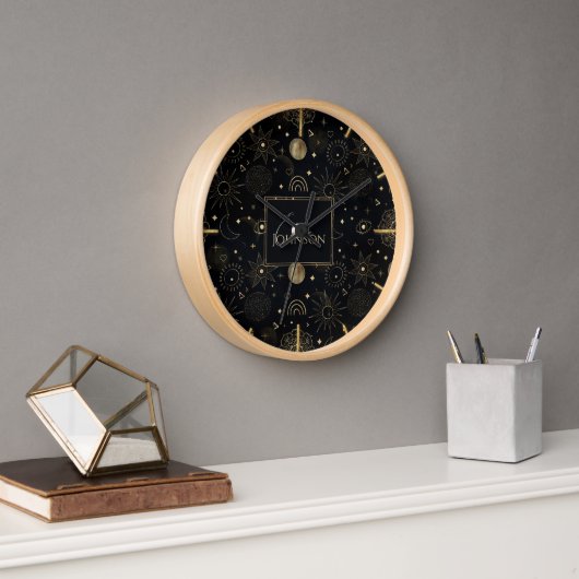 Horloge Boho Gold Space doodles Black Design (Bureau)