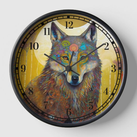 Horloge Boho Wolf Surreal Wildlife Art (Recto)