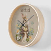 Horloge Bois Animaux Lapin Rustique Nom Nursery (Angle)