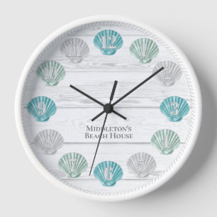 Horloge Bois de plage blanc avec coquillages colorés