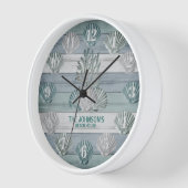 Horloge Bois de plage bleu rustique avec coquillages (Angle)
