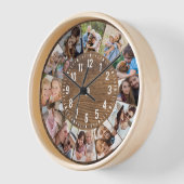 Horloge Bois rustique Personnalisé 12 Photo Collage (Angle)