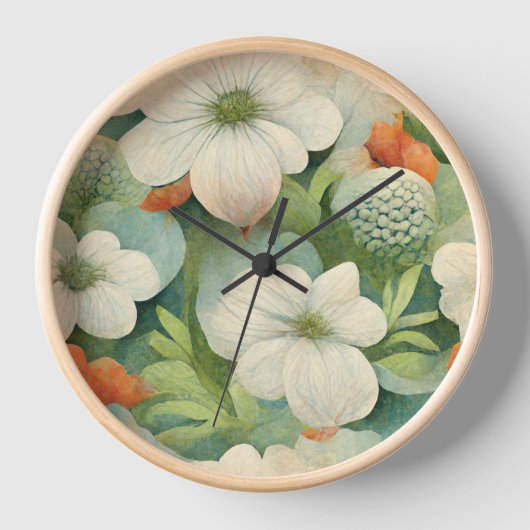 Horloge Botanique blanche et orange d'inspiration japonais (Recto)