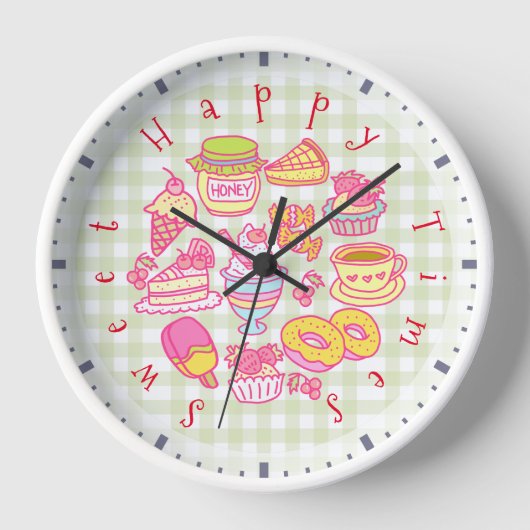 Horloge Boulangerie douce et boissons En vichy vert (Recto)