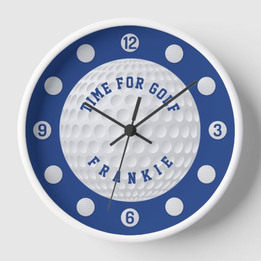 Horloge Boules de golf texte personnalisé bleu (Recto)