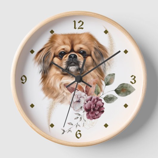 Horloge Bouquet d'hiver de chien de Pekingese (Recto)