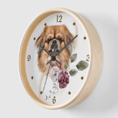 Horloge Bouquet d'hiver de chien de Pekingese (Angle)