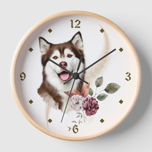 Horloge Bouquet d'hiver de Malamute en Alaska (Recto)
