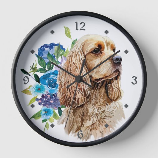 Horloge Bouquet floral bleu Cocker Spaniel Chien (Recto)