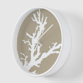 Horloge Branche de corail - blanc sur taupe (Angle)