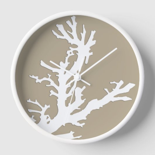 Horloge Branche de corail - blanc sur taupe (Recto)