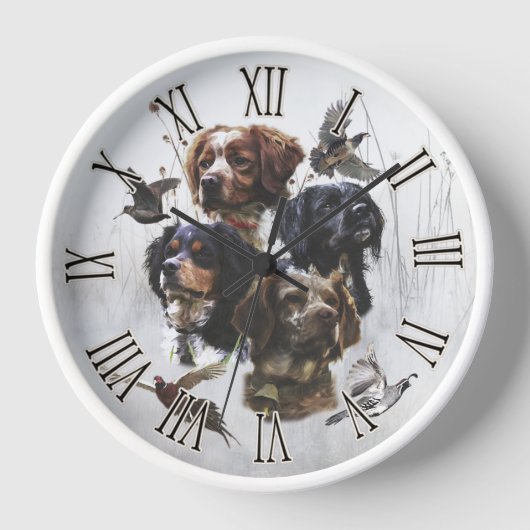 Horloge Brittany Spaniel Art, Chasse de faisan (Recto)